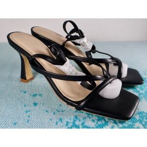Black‎ Square Toe Strappy Heeled Sandals Womans Party Dress Shoes 6 New 3inch
